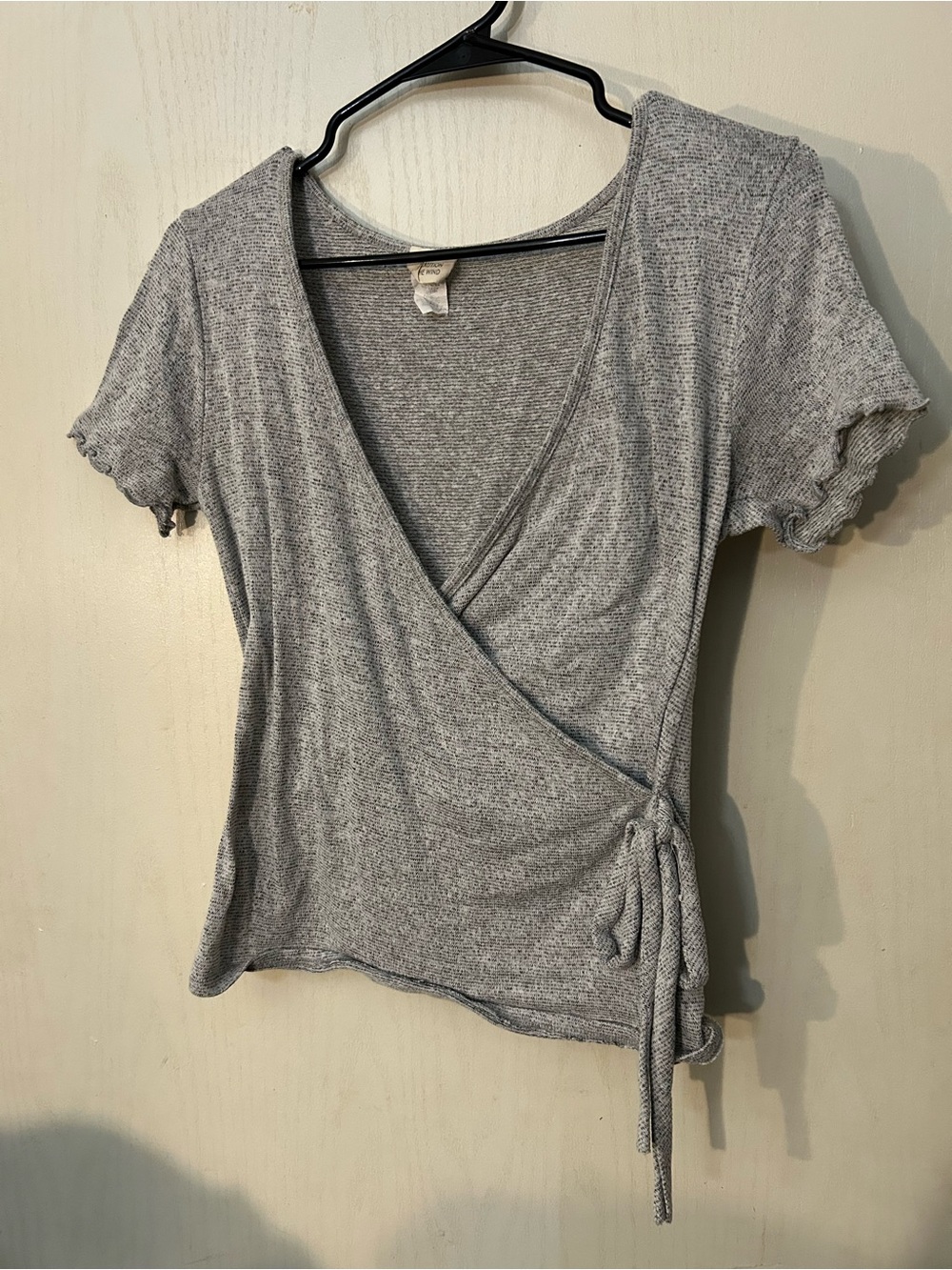 Caution to the Wind Gray Wrap Tie Short Sleeve Top